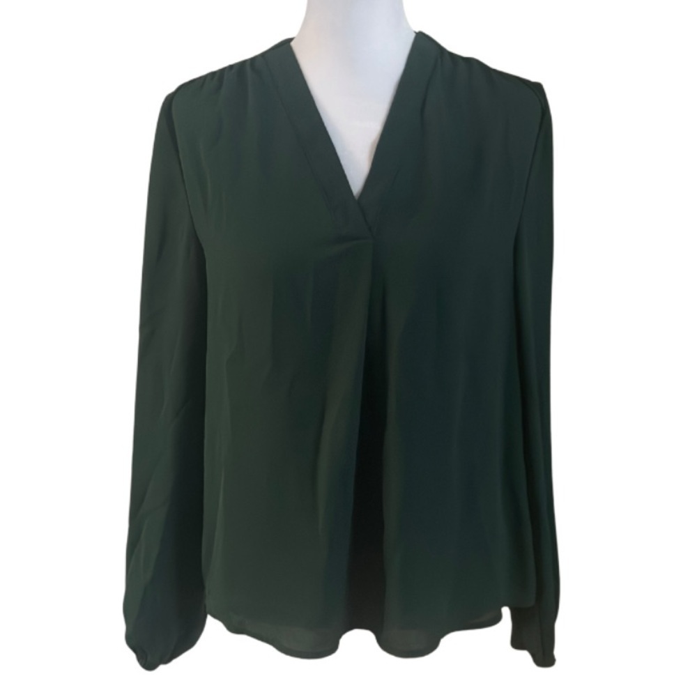 SHEIN Dark Green Long Sleeve V-Neck Blouse
